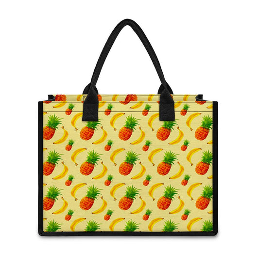 Banana Pineapple Pattern Print Canvas Tote Bag