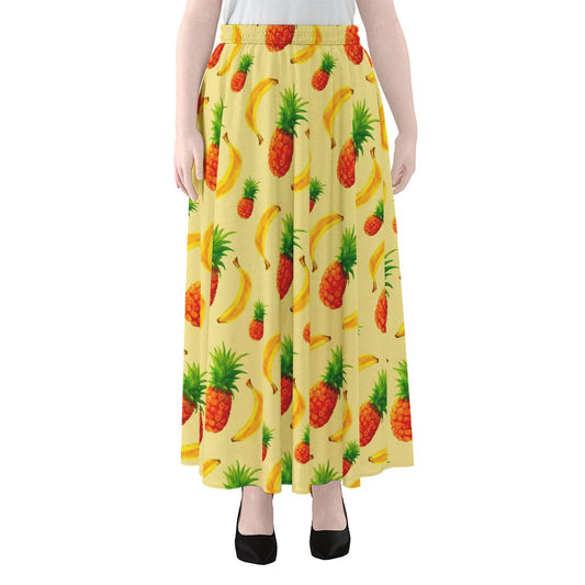 Banana Pineapple Pattern Print Chiffon Maxi Skirt