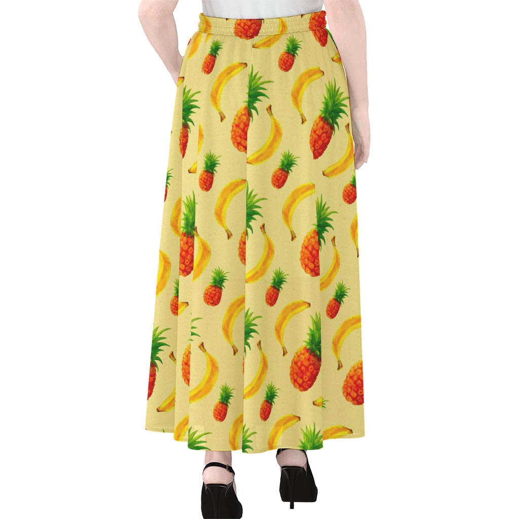 Banana Pineapple Pattern Print Chiffon Maxi Skirt