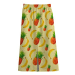 Banana Pineapple Pattern Print Cotton Front Slit Maxi Skirt