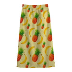 Banana Pineapple Pattern Print Cotton Front Slit Maxi Skirt