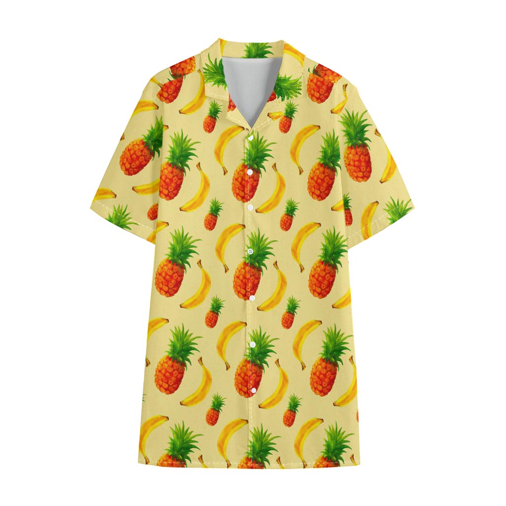 Banana Pineapple Pattern Print Cotton Hawaiian Shirt