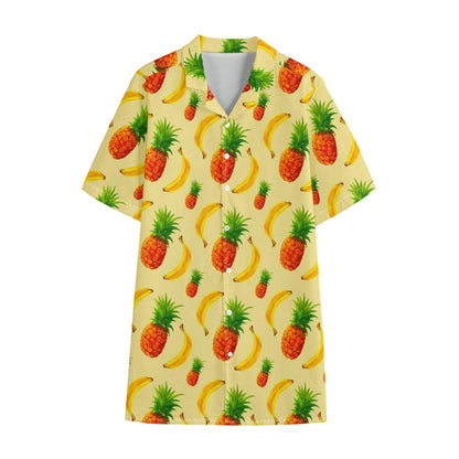 Banana Pineapple Pattern Print Cotton Hawaiian Shirt
