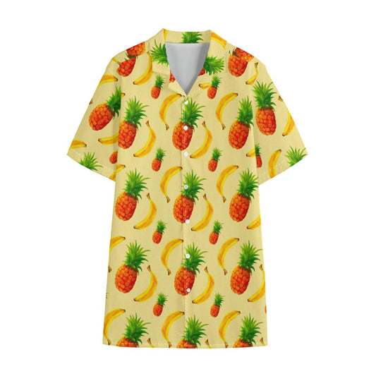 Banana Pineapple Pattern Print Cotton Hawaiian Shirt
