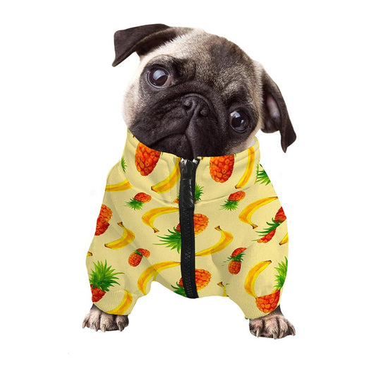 Banana Pineapple Pattern Print Dog Zip Up Jacket
