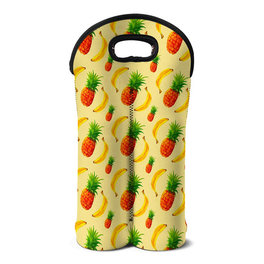 Banana Pineapple Pattern Print Double Neoprene Wine Tote