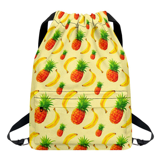 Banana Pineapple Pattern Print Drawstring Backpack