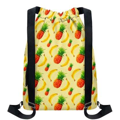 Banana Pineapple Pattern Print Drawstring Backpack