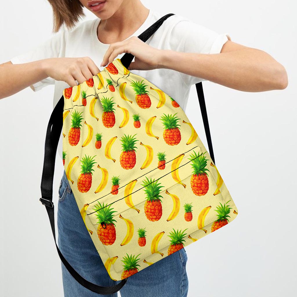 Banana Pineapple Pattern Print Drawstring Backpack
