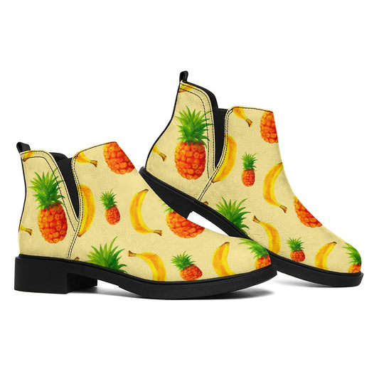 Banana Pineapple Pattern Print Flat Ankle Boots