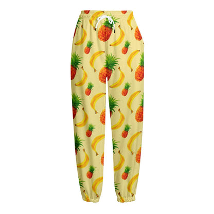 Banana Pineapple Pattern Print Fleece Lined Knit Pants