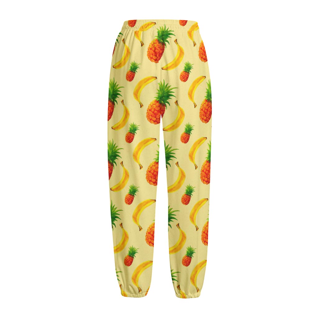 Banana Pineapple Pattern Print Fleece Lined Knit Pants