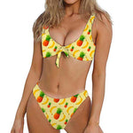 Banana Pineapple Pattern Print Front Bow Tie Bikini