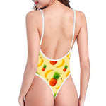 Banana Pineapple Pattern Print High Cut One Piece Swimsuit