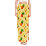 Banana Pineapple Pattern Print High Slit Maxi Skirt