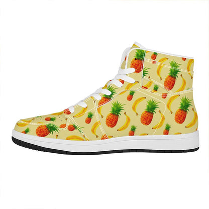 Banana Pineapple Pattern Print High Top Leather Sneakers