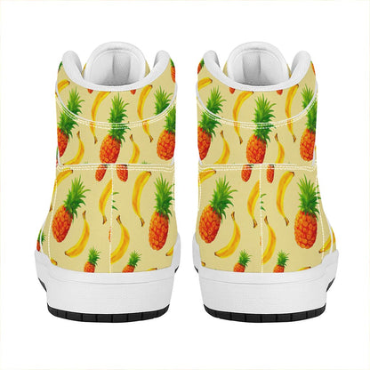 Banana Pineapple Pattern Print High Top Leather Sneakers