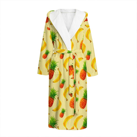 Banana Pineapple Pattern Print Hooded Bathrobe