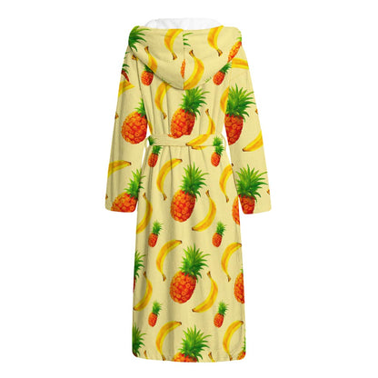 Banana Pineapple Pattern Print Hooded Bathrobe