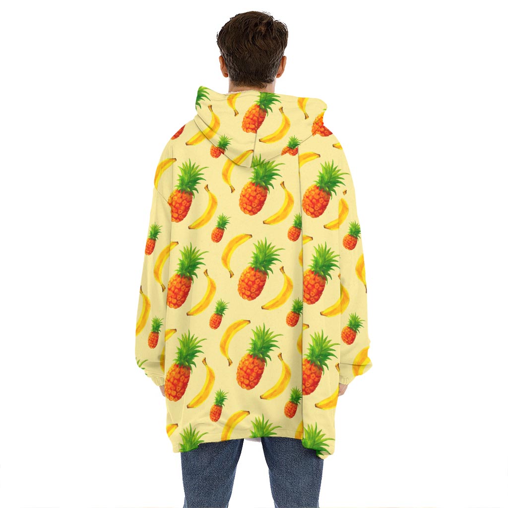 Banana Pineapple Pattern Print Hoodie Blanket