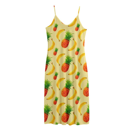 Banana Pineapple Pattern Print Jersey Midi Cami Dress