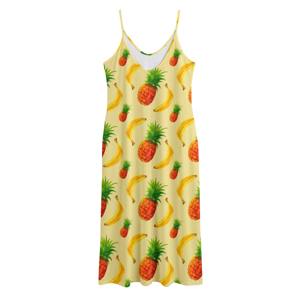 Banana Pineapple Pattern Print Jersey Midi Cami Dress