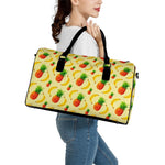 Banana Pineapple Pattern Print Leather Duffle Bag