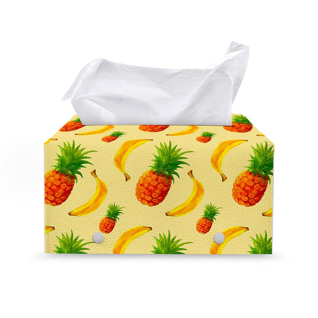 Banana Pineapple Pattern Print Leather Tissue Box Cover
