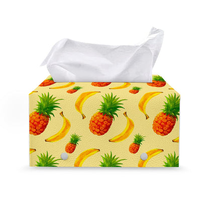 Banana Pineapple Pattern Print Leather Tissue Box Cover