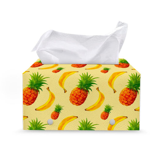 Banana Pineapple Pattern Print Leather Tissue Box Cover