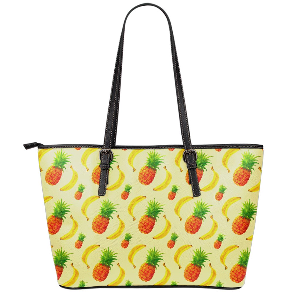 Banana Pineapple Pattern Print Leather Tote Bag