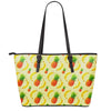 Banana Pineapple Pattern Print Leather Tote Bag