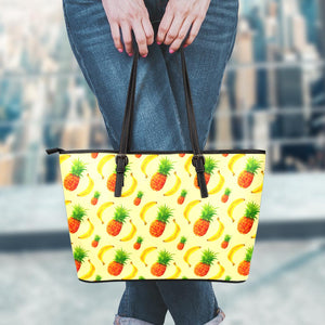 Banana Pineapple Pattern Print Leather Tote Bag