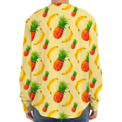Banana Pineapple Pattern Print Long Sleeve Baseball Jersey