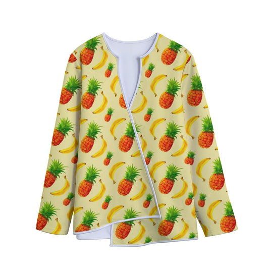 Banana Pineapple Pattern Print Long Sleeve Short Coat