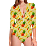 Banana Pineapple Pattern Print Long Sleeve Swimsuit