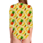 Banana Pineapple Pattern Print Long Sleeve Swimsuit