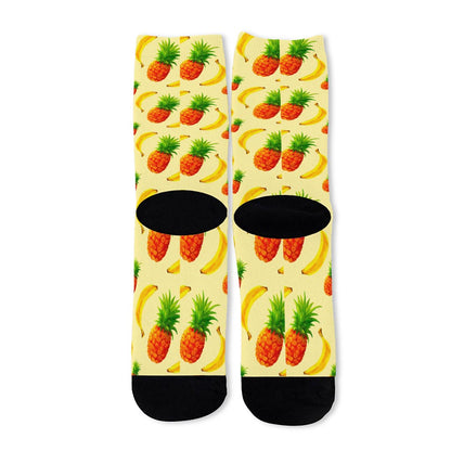 Banana Pineapple Pattern Print Long Socks