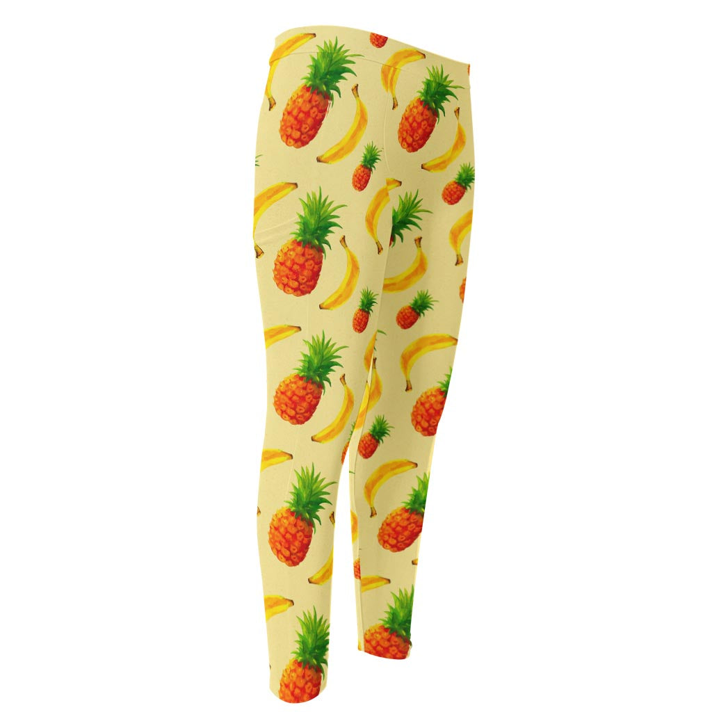 Banana Pineapple Pattern Print Men's Compression Pants