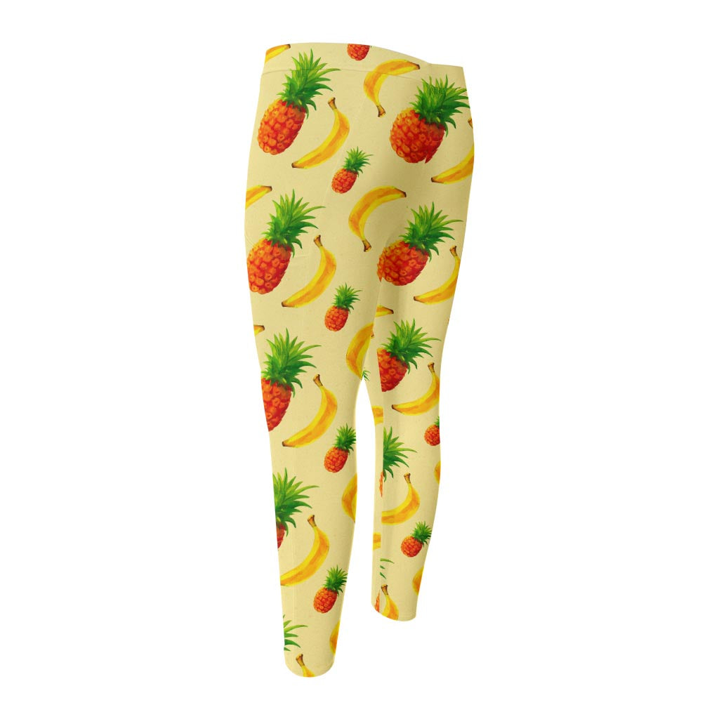 Banana Pineapple Pattern Print Men's Compression Pants