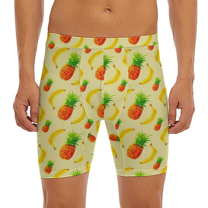 Banana Pineapple Pattern Print Men's Long Boxer Briefs