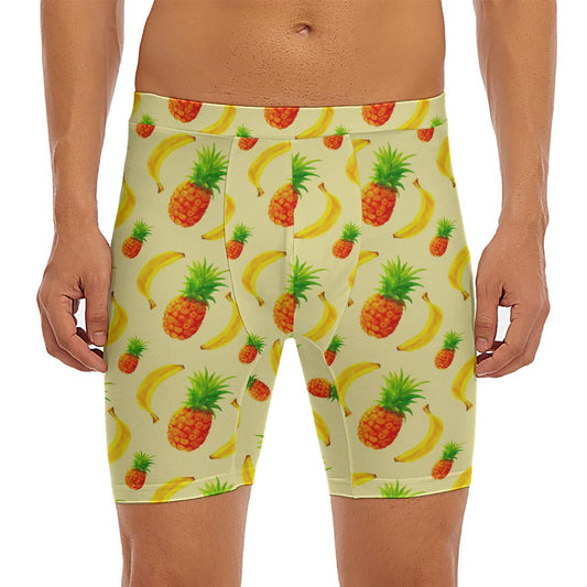 Banana Pineapple Pattern Print Men's Long Boxer Briefs