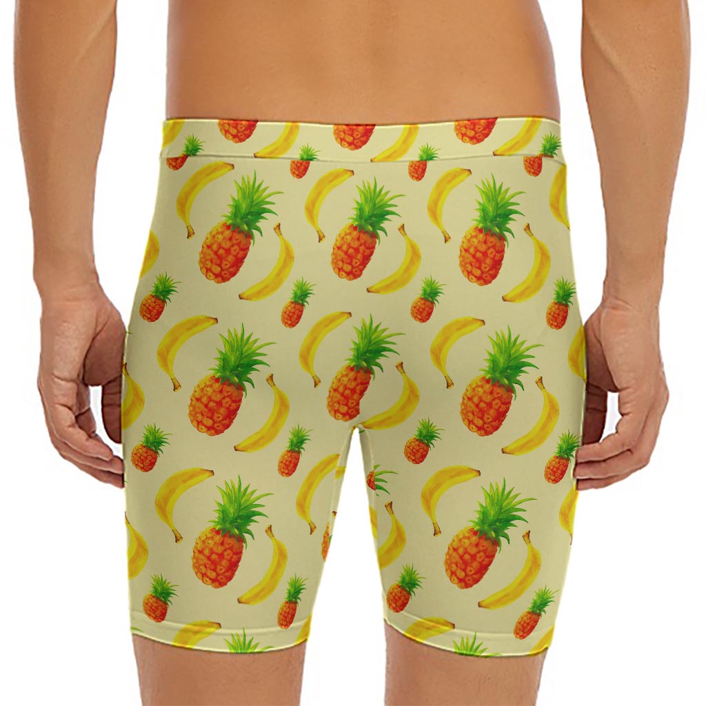 Banana Pineapple Pattern Print Men's Long Boxer Briefs