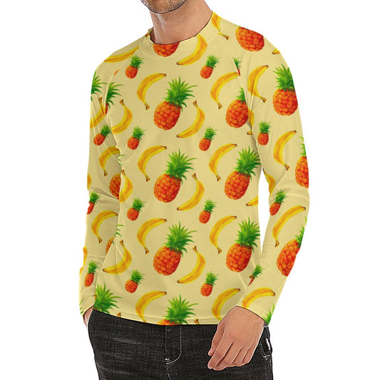 Banana Pineapple Pattern Print Men's Long Sleeve Rash Guard