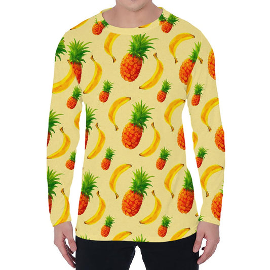 Banana Pineapple Pattern Print Men's Long Sleeve T-Shirt