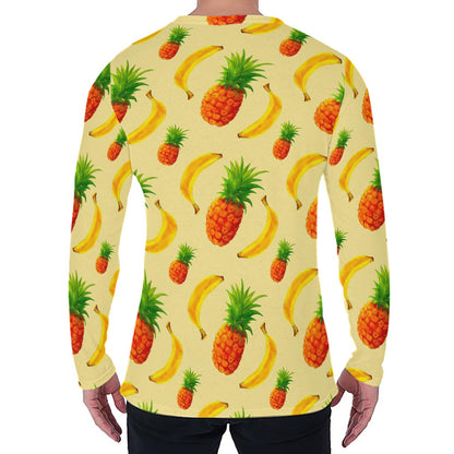 Banana Pineapple Pattern Print Men's Long Sleeve T-Shirt