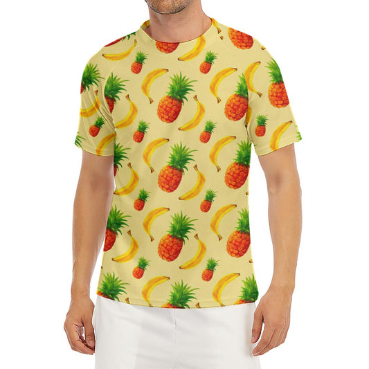 Banana Pineapple Pattern Print Men's Short Sleeve Rash Guard