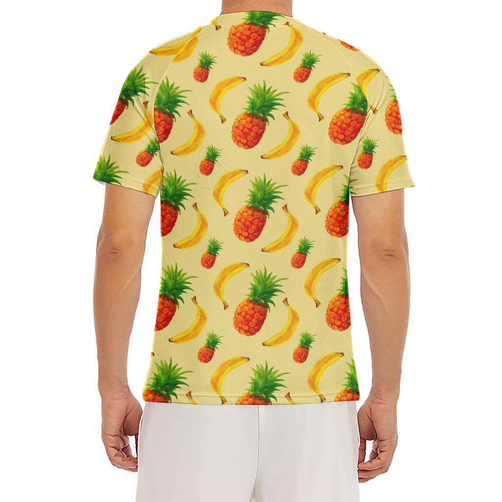 Banana Pineapple Pattern Print Men's Short Sleeve Rash Guard