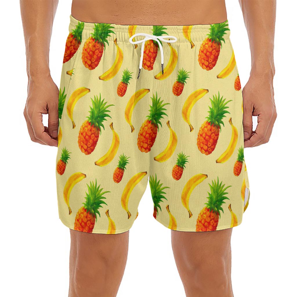 Banana Pineapple Pattern Print Men's Split Running Shorts