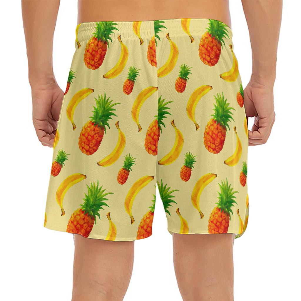 Banana Pineapple Pattern Print Men's Split Running Shorts